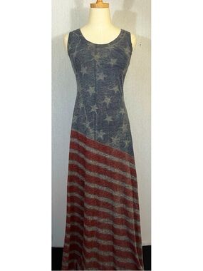 Alternative Earth Stars Stripes Patriotic Racerback Maxi Dress Grunge Distresse